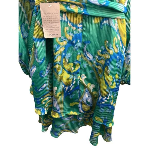 TAHARI ASL Women's Size 4 Wrap Belt Dress Green Paisley Ruffle Print Lined NWT - Picture 9 of 12